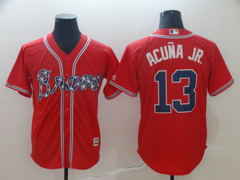 Men Atlanta Braves #13 Acuna jr Red Game MLB Jersey